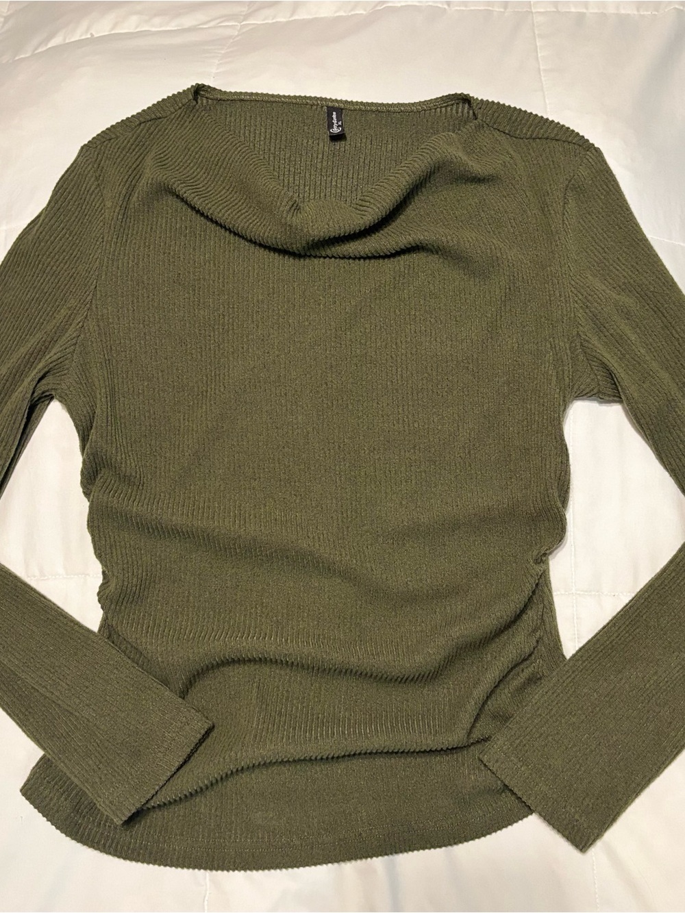 Olive Cowl-Neck Ribbed Sweater - Women's Lightweight Layering Top